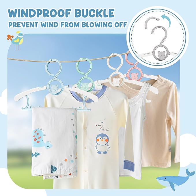 50 Pack Kids Hangers for Nursery Closet, Adjustable Non-Slip Toddler Baby Hangers with Windproof Buckle, 11-14" Infant Child Plastic Clothes Pant Hanger for Boys Girls Newborn Adult, Multi