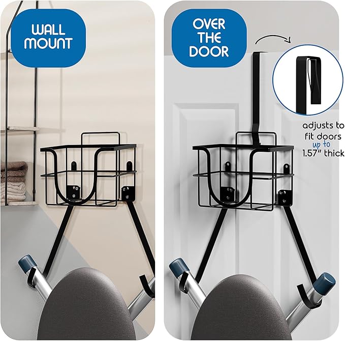 Set of 3 Ironing Board Holder Wall Mount & Over The Door Hanger, Laundry Room Ironing Board & Iron Hanger, Storage Caddy Iron Holder T&V Shaped Ironing Board Cover and Pad Set Full Size Iron Holder
