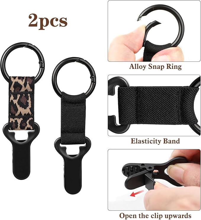 Niveaya Hat Clip for Travel on Bag - 2 Pack, Vacation Beach Cruise Essentials Accessory for Travel Handbag Backpack Luggage, Securely Hold to Keep Hat Shaped, Black+Leopard