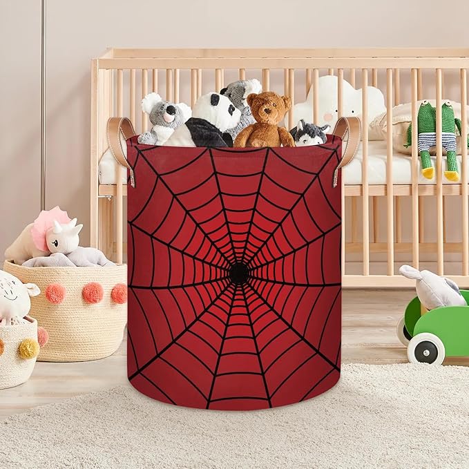 Dirty Clothes Hamper for Boys Laundry Basket Spider Web Collapsible Large Round Storage Bin Organizer for Living Room Bedroom Playroom