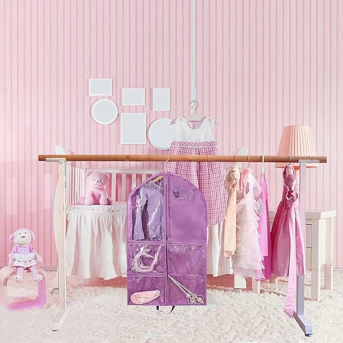 2 Pack Garment Bags for Travel,Dance Costumes Bag,40Inch Garment Bag for Dancers,Kids Cheer Uniform Garment Bags for Hanging Clothes,Dance Recital Bags for Girls,Purple