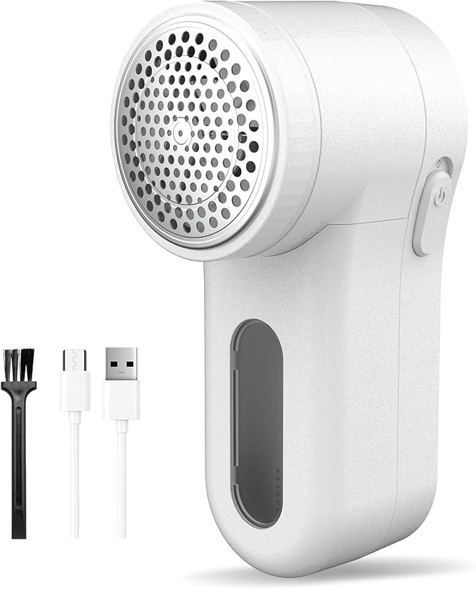 Fabric Shaver, Lint Remover Rechargeable, Electric Portable Sweater Defuzzer Digital LED Display to Remove Pilling for Clothes, Furniture, Sweater, (White)