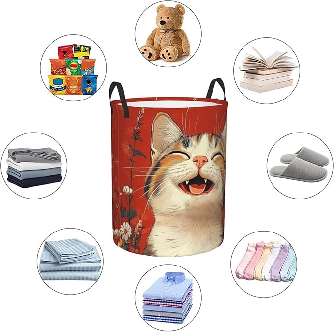 Cute Cat Print Laundry Basket For Storage Bins Gift Baskets Bedroom Clothes Hamper