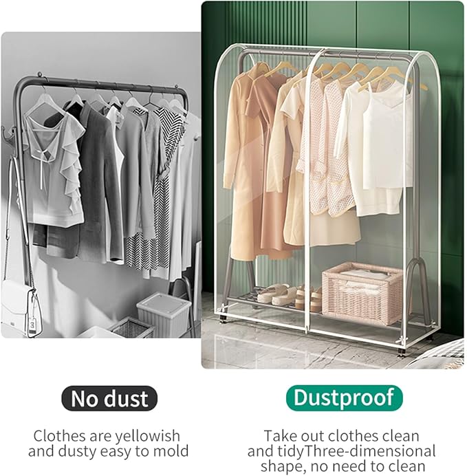 Clear Garment Rack Cover with Zipper Clothes Hanging Rack Cover Dustproof Waterproof Clothing Storage Protector (71x20x60 inch)