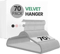 InfiniPower 70 Pack Velvet Hangers, Heavy Duty Clothes Hanger for Coat, Pants & Dress, Non-Slip Hanger Set with Shoulder Notches, 360° Swivel Hook, Space Saving Felt Hangers, Grey