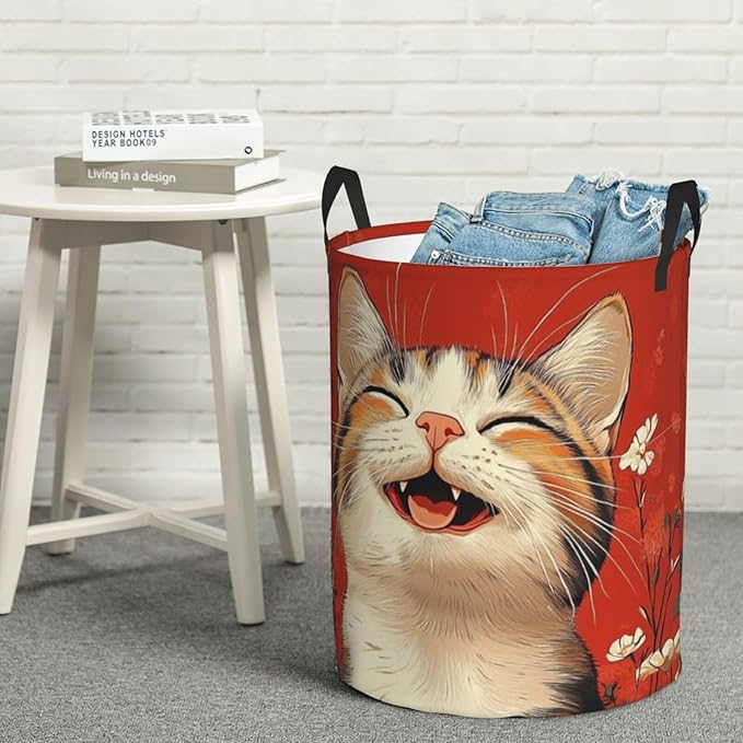 Cute Cat Print Laundry Basket For Storage Bins Gift Baskets Bedroom Clothes Hamper