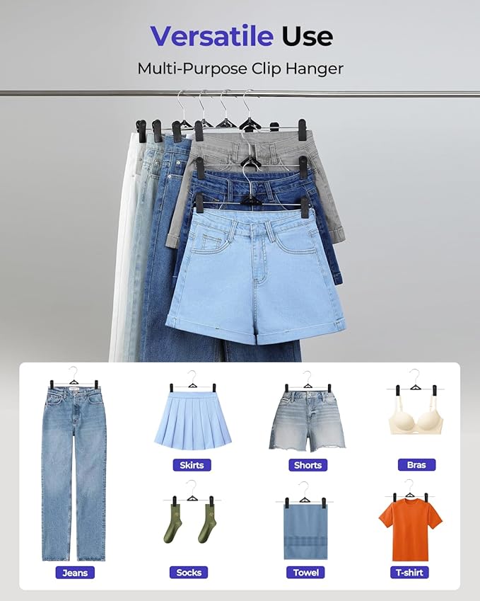 NORTHERN BROTHERS Pants Hangers with Clips 30 Pack Black - Stackable Space Saving - Non-Slip, Adjustable - Jeans Shorts Skirt Hanger with Clips for Man, Women, Kid, Children, Baby