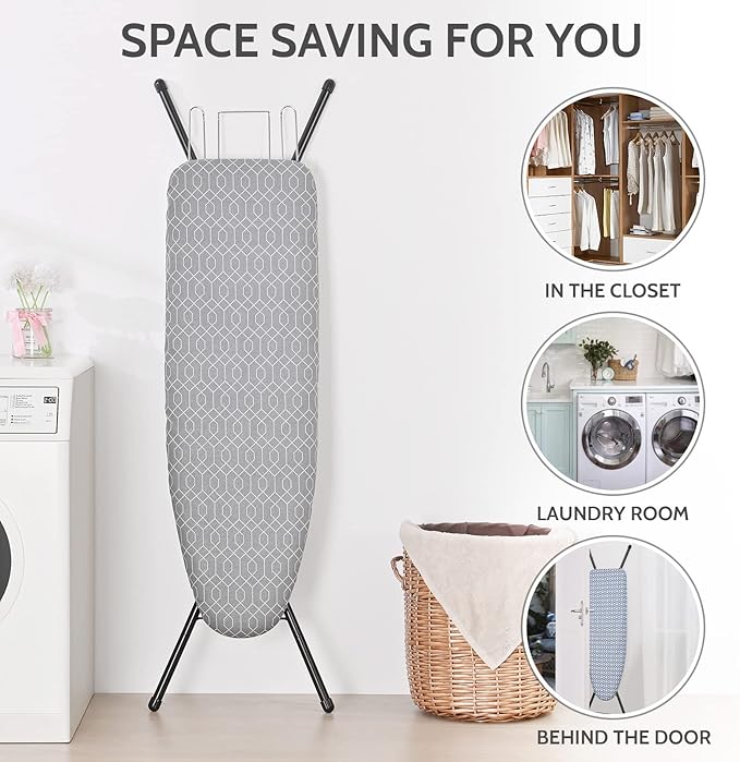 APEXCHASER Ironing Board Full Size, Iron Board with Ironrest, Lightweight Iron Table Stand Adjustable Height, Foldable Iron and Ironing Boards Set with Thick Padding, Sturdy Metal Legs, Gray 43x13