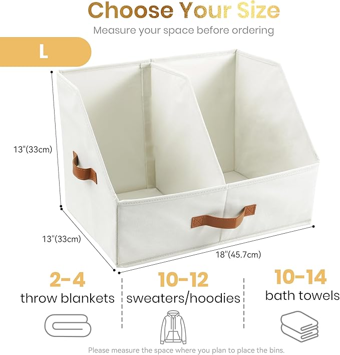 Trapezoid Storage Bin - EXTRA LOAD & HEIGHT FOR DEEP Closet Organizers And Storage W/ Handles & Adjustable Dividers, Collapsible Storage Bins For Clothes Storage & Shelf Organizer (4pcs, Large, Ivory)
