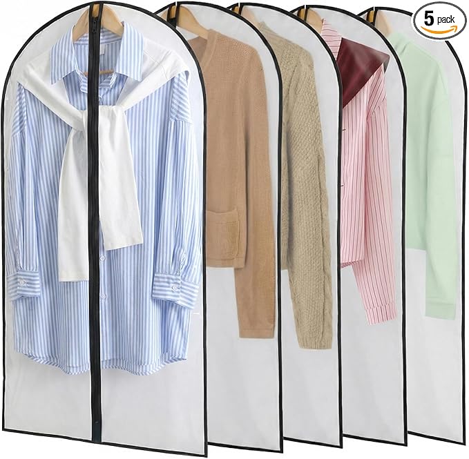 Garment Bags Zippered Hanging Storage Protect Dust Closet Organization Hanging Clothes Bags for Suits, Dresses, Coats (24x40 5Pack)