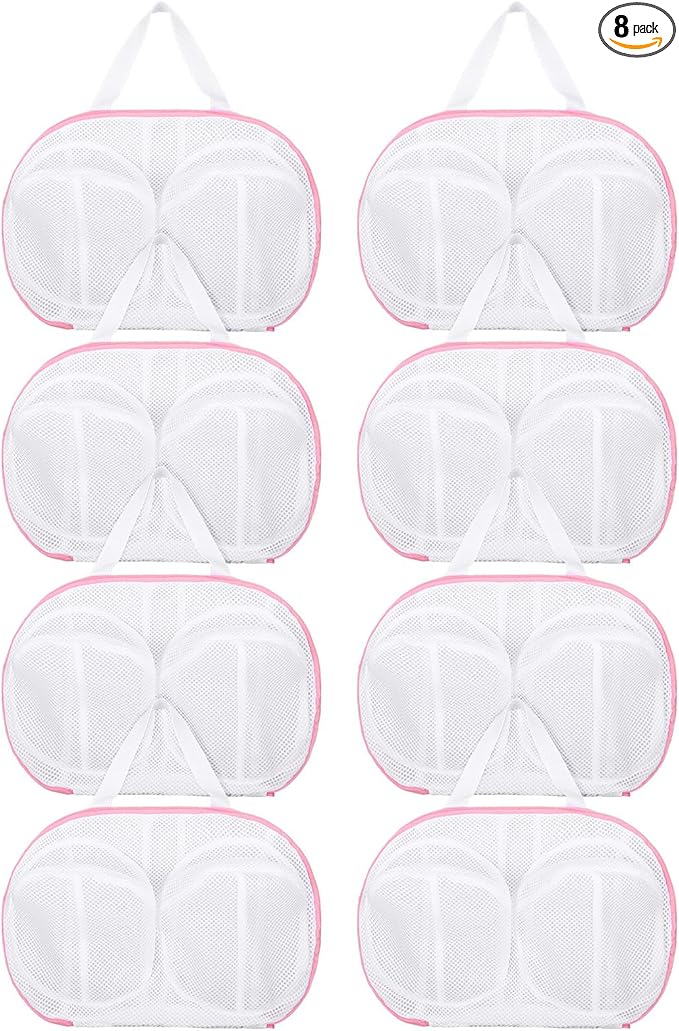 Large Bra Laundry Bags for Washing Machine, 8 Pack Mesh Brassiere Wash Bags for Laundry, Lingerie Bag for Washing Delicates Underwear, Bra Washer Protector (Pink)