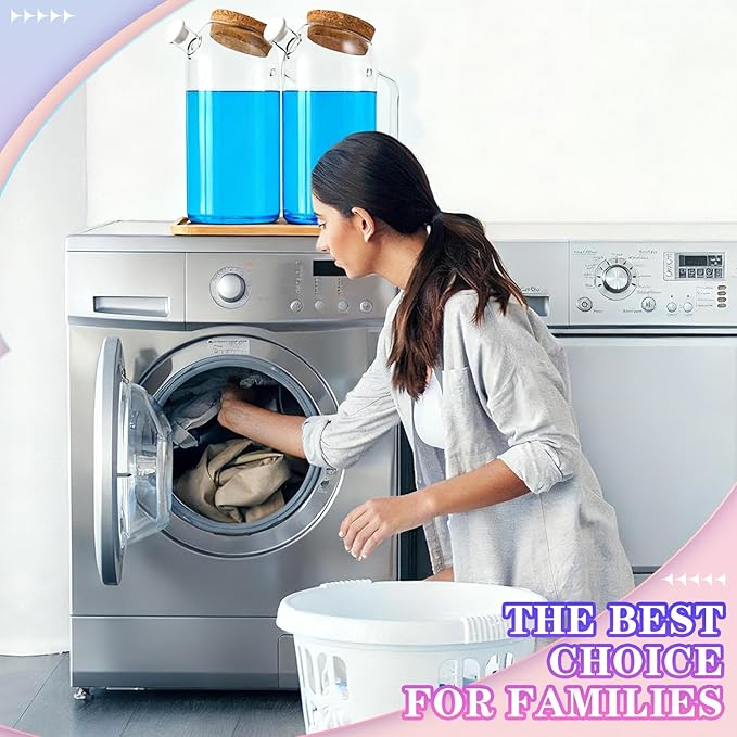 TLY 2 Pack Glass Laundry Detergent Dispenser with Tray,60oz Tilted Spout Laundry Soap Container for Laundry Room Organization Detergent Storage Containers for Powder