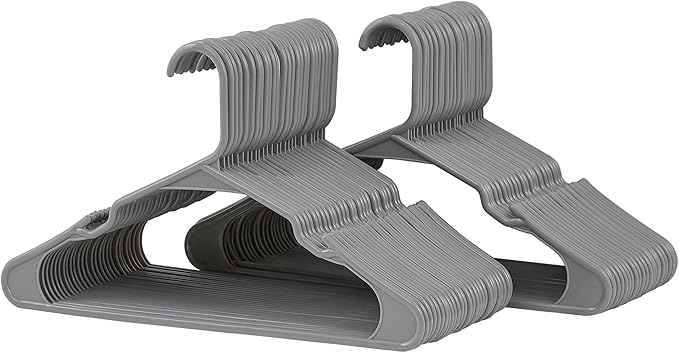 VECELO 50 Pack Plastic Hangers-Non Slip Clothes Hangers Set with Shoulder Grooves for Closet Space Saving-Heavy Duty Hanger for Suit Coat Pants Skirt Dresses