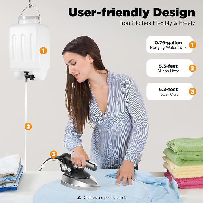 Industrial Steam Iron, 1200W Gravity Feed Iron Handheld Steamer, Professional Electric Steam Dry Ironing Machine with 140~428°F Temp Range 3L Large Capacity Tank for Drying clothes Steamer
