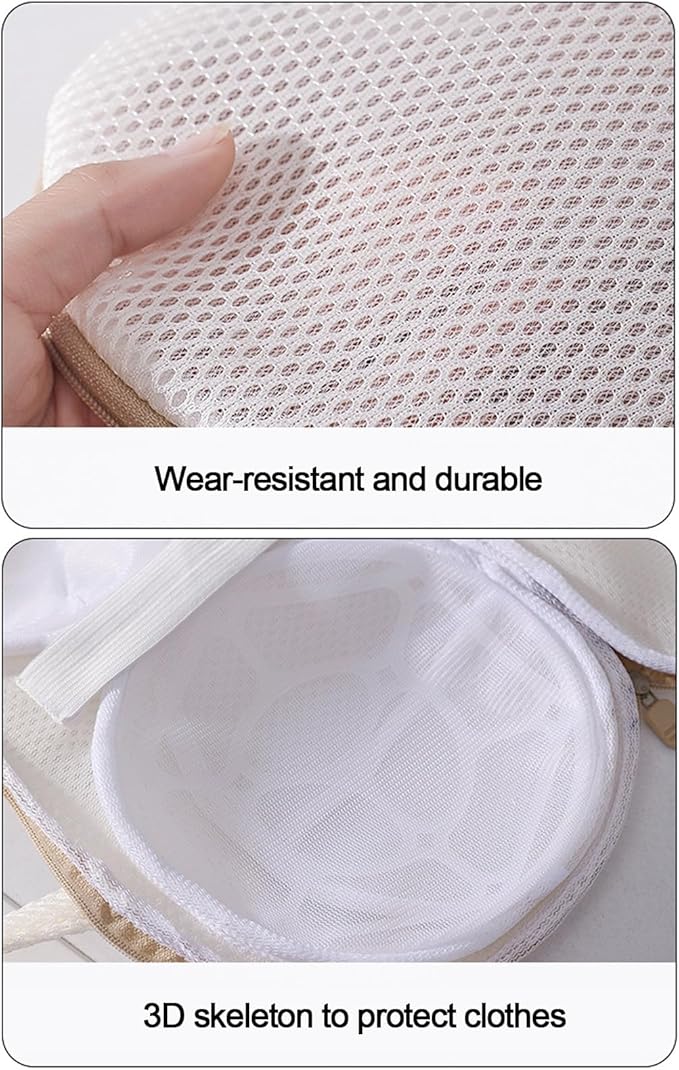 2 Pack Large Bra Washing Bags for Laundry, 3D Protective Bracket Mesh Bra Laundry Bags for Washing Machine Brassiere Wash Bags with Handle and Zipper for Delicates Lingerie A to C Cups (Grey)