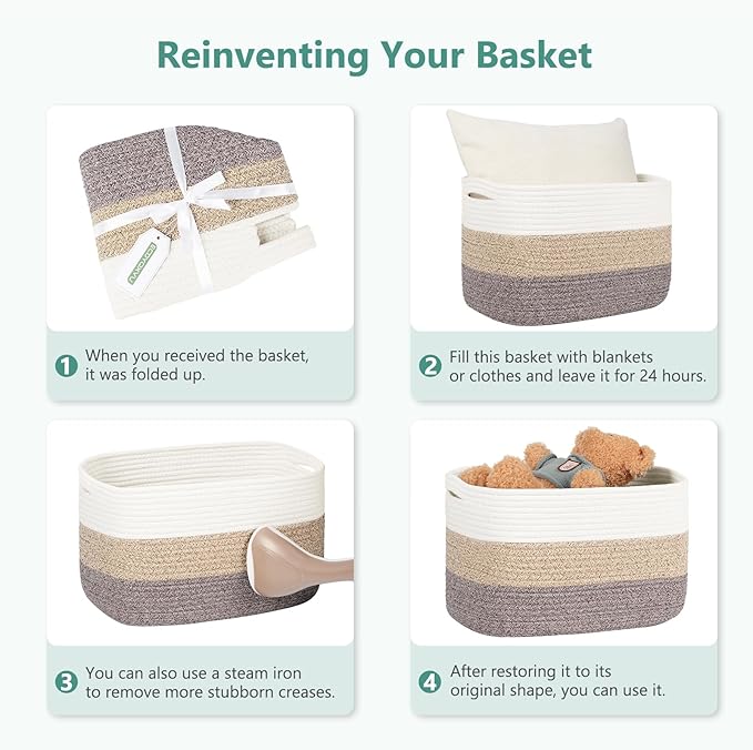 Cotton Rope Storage Basket, 15x10x9 Inches, Woven Basket for Shelves, Clothes, Towels, Books, and Laundry, Black/White (3 Pack)