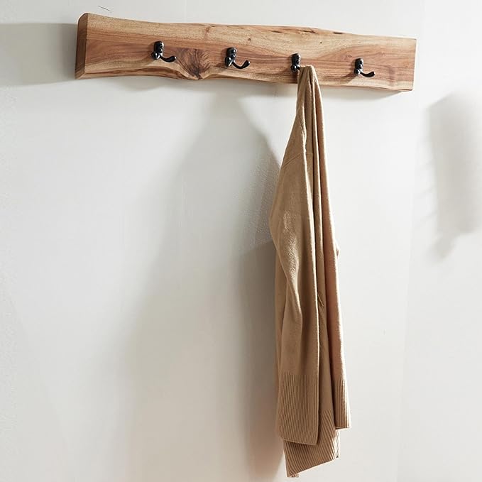 Alaterre Furniture Alpine Natural Live Edge Wood Coat Rack – 36 Inch Solid Wood Wall-Mounted Coat Hook with 4 Double Hooks – Modern Farmhouse Storage Organization for Entryway, Hallway, or Mudroom