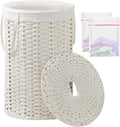 Large Laundry Hamper Laundry Basket Round 34.3 Gal (130 L) Handwoven Wicker Laundry Baskets Rattan Laundry Basket with Laundry Bag Handles 2 Mesh Bags for Living Room Bedroom White