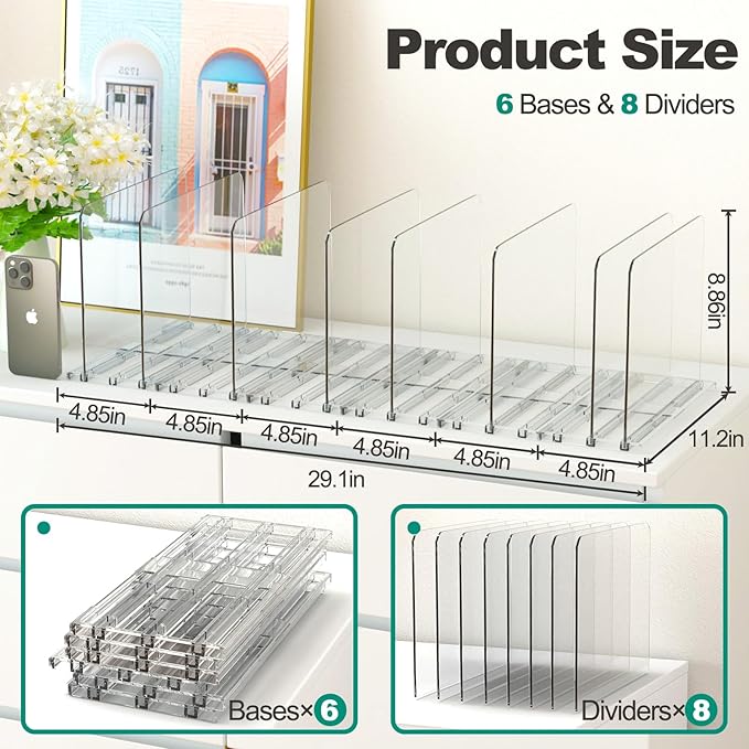 Purse Organizer for Closet, 6 Pack Adjustable Purse Holder for Closet, Plastic Shelf Dividers for Organization, Clear Handbag Clutch Bag Book Storage Organizer in Bedroom, Office