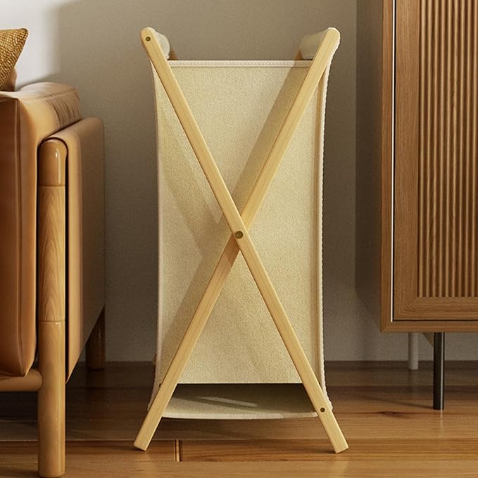 DUMDUM Simple, Eco-Friendly Foldable Laundry Hamper with X-Frame, Multi-Size for Dorm, Bedroom, RV (Beige, Medium)