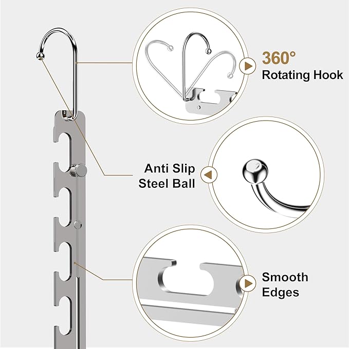 3 Pack Space Saver Hangers for Clothes, 6 Holes Expandable to 9 Holes 304 Stainless Steel Heavy Duty Multi Hangers Space Saving for Closet Bedroom Dormitory RV Outdoors