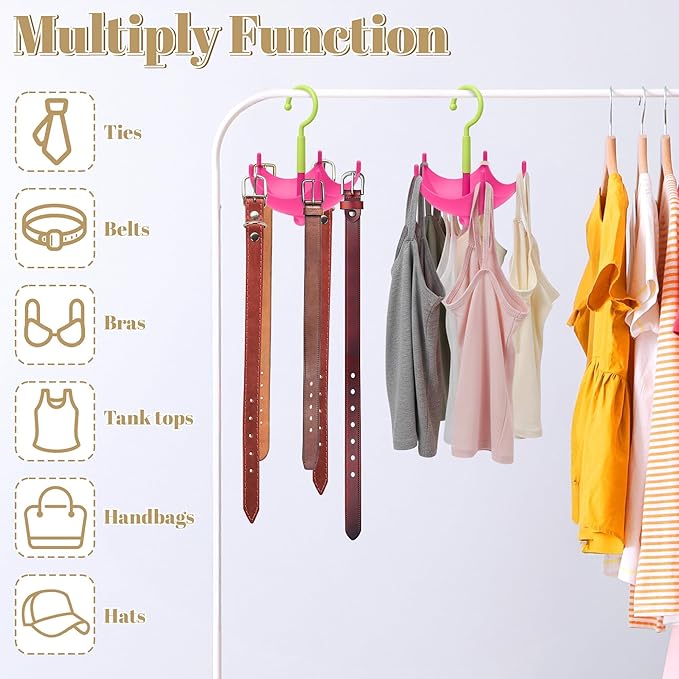 Colorful Umbrella Hook Hanger - 2Pcs Key Belt Bra Hanger Holder Stackable Closet Organizer for Bag Purse Scarves, 360° Rotating Space Saving Hooks for Home Kitchen Bathroom Living Room