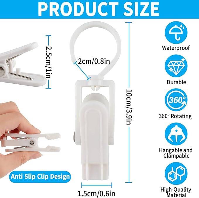 VinBee 20 PCS Laundry Hooks with Clips Super Strong Plastic Home Travel Swivel Hanging Hanger Closet Organizer Clamps Socks Boot Bras Towels for Bathroom Wardrobe Kitchen Office - 4.3 Inches (White)