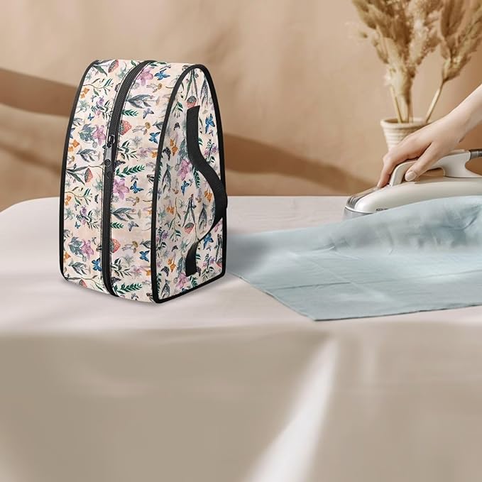 Rchsmod Butterfly Flower Print Steam Iron Case Portable Travel Steamer Storage Case with Handle Lightweight Iron Carrier Bag Iron Accessories, Case Only