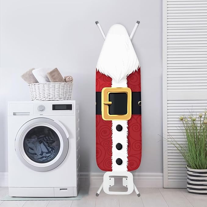 Santa Claus Cloth Iron Board Cover for Standard Boards, Extra Wide Ironing Board Cover with Elastic Edge, Hook and Loop Easy Installation