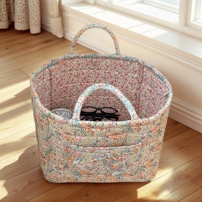 Floral Fabric Storage Basket Car Interior Storage Basket Underwear Sundries Laundry Baskets Supplies Home Organizer Bag (style 1)