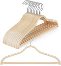 TOPIA HANGER Sleek Wooden Hangers with Non-Slip Rubber Grips, Sweater Hangers No Shoulder Bump, Lightweight Clothes Hangers 10-Pack, 360° Swivel Hook and Pants Bar-CT63N