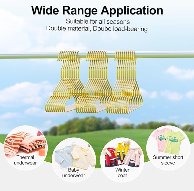 12 Inch Gold Kids Baby Hangers 30 Pack, Strong Metal Toddler Hangers for Closet, Space Saving Children Hangers for Clothes Coats Pants (Gold, 30)