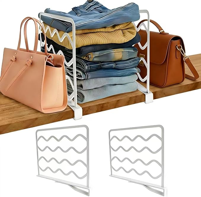 2-Pack Closet Shelf Dividers, PP Plastic Shelf Organizers for Closet Organization, Sturdy Dividers for Clothes, Purses and Shelves in Bedroom, Pantry & Kitchen (White 2-PCS)