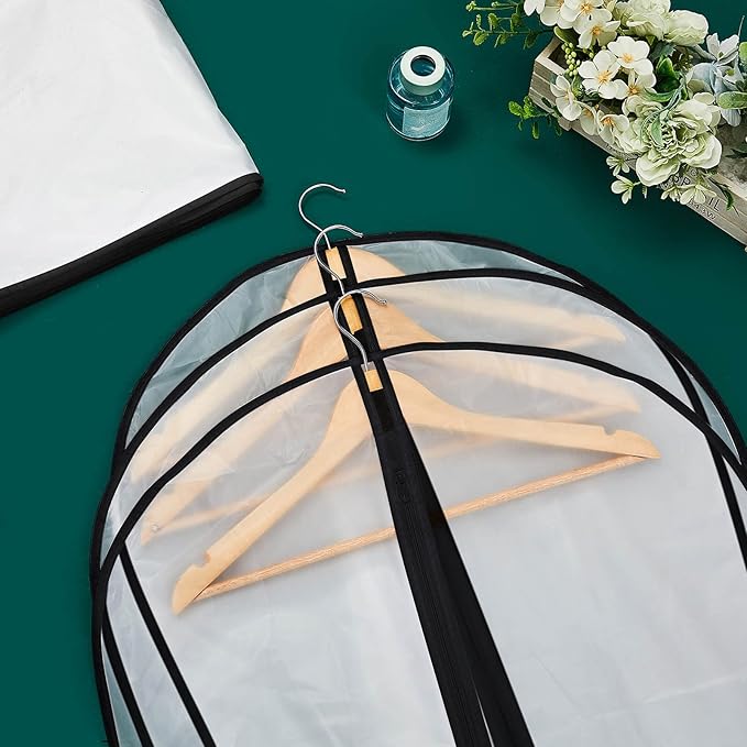 Amylove 40 Pcs 24 x 60 Inch Garment Bags for Hanging Clothes, Dress, Gown, Coat & Suit Storage Bags with Zipper - Dustproof Cover for Closet Clothes Storage Travel (White Black)