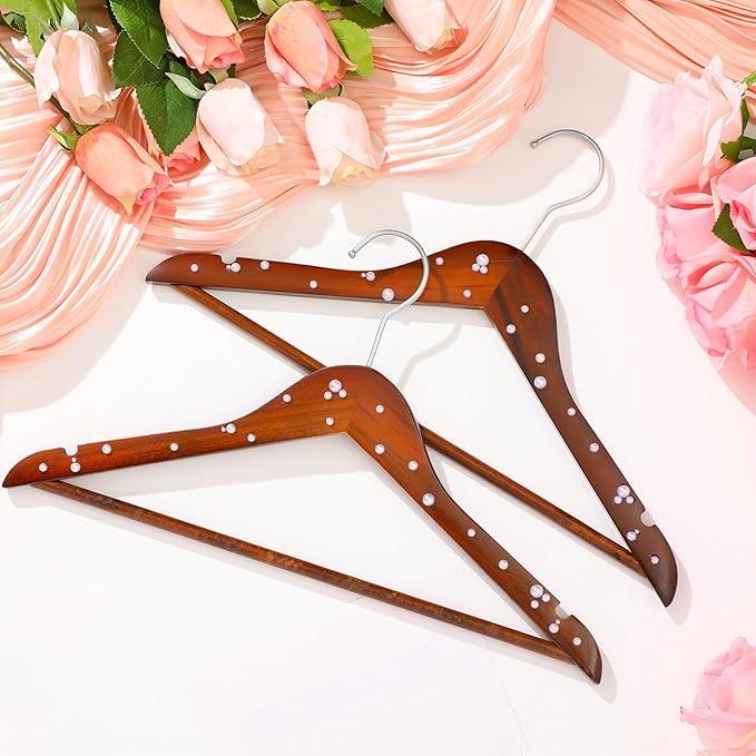 5 Pcs Bridal Dress Hanger Wooden Pearl Wedding Dress Bridal Hanger with Pearl Brown Wooden Wedding Party Gift(Walnutcolor,Classic)