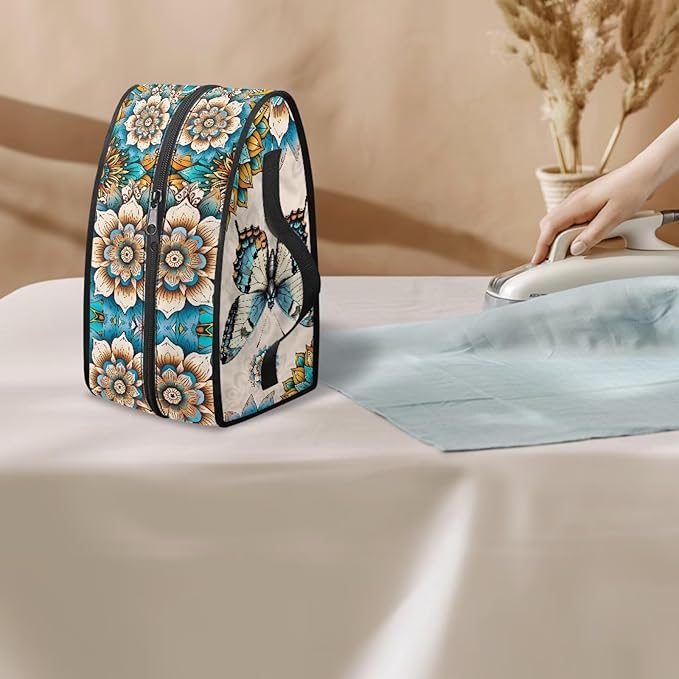 Boho Mandala Flower Butterfly Iron Tote Bag Stain Resistant Off White Travel Iron Storage Box Washable Protective Carrying Bag with Handle Compatible with Most Irons
