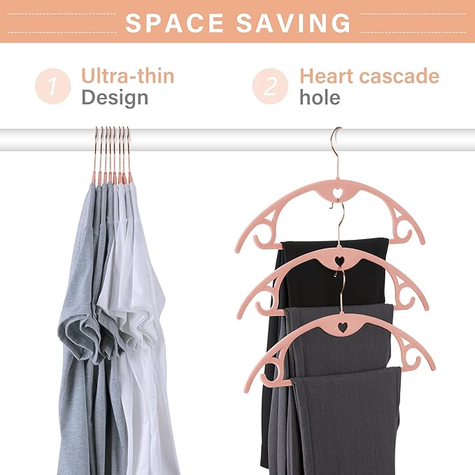 IEOKE Velvet Hangers 50 Pack: Felt Clothes Hangers Heavy Duty Shirt Sweater Hangers No Shoulder Bump Non Slip Slim Thin Coat Hangers for Closet - Pink