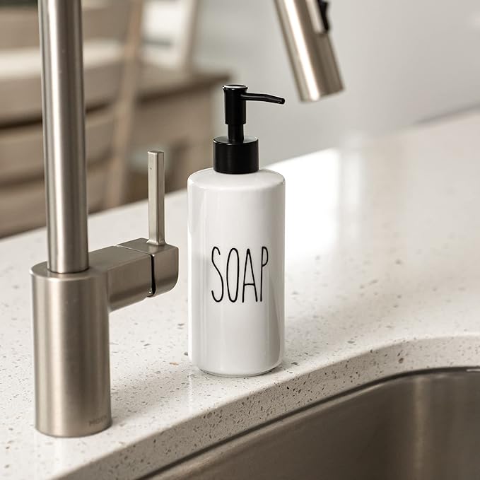Heartland Home Porcelain 16oz Liquid Dispenser - Kitchen, Bathroom & Laundry Soap & Shampoo Dispenser
