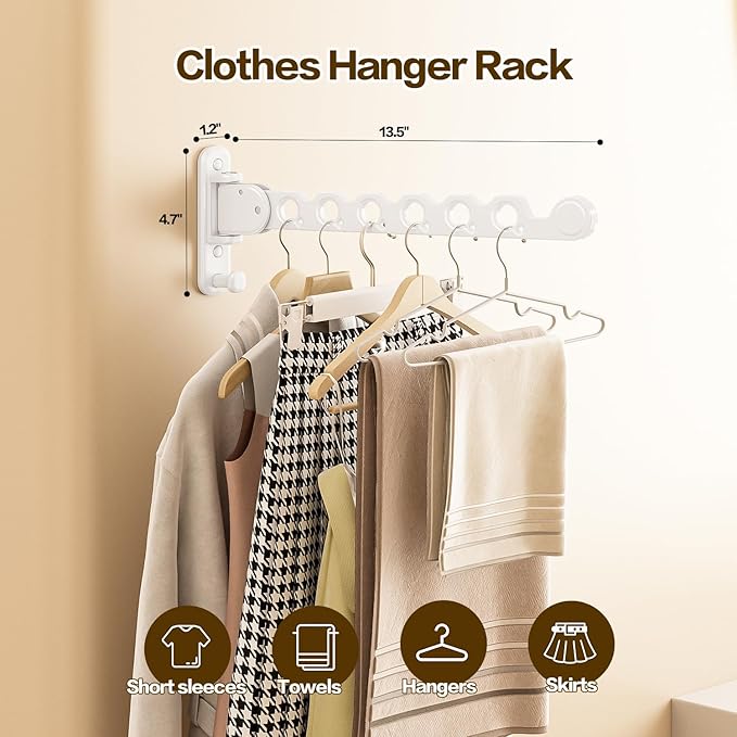 Wall Mounted Clothes Drying Rack, Laundry Clothes Hanger Rack Wall Mounted, Foldable Wall Clothes Rack for Laundry Room, Space Saving Closet Storage Organizer Clothes Hanger Indoor, 2pcs(White)