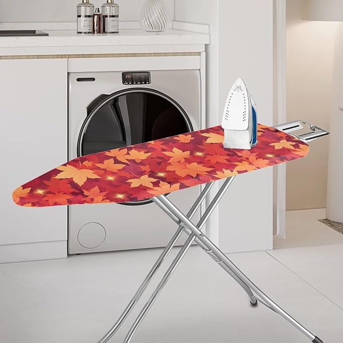 Thanksgiving Ironing Board Cover and Pad Maple Leaf Print Stain Resistant Ironing Pad for Table Ventilate Duty Thick Padding with Elastic Edge 54x15 inches