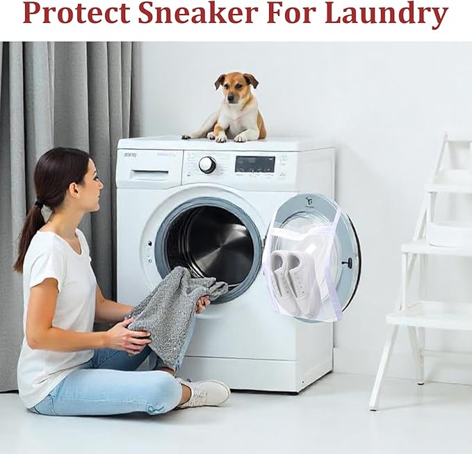 Sneaker Dryer Bag, Reusable Sneaker Wash Dry Net Bag Mesh Laundry Bags for Washer and Dryer Large Honeycomber Mesh Bags with Zipper and Strap for Most Dryers Door 15.7" X 15.7"