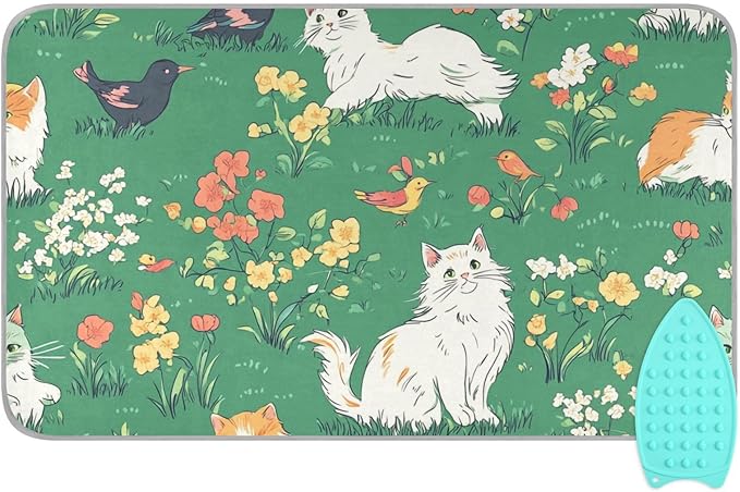 Ironing Mat &Pad Magnetic Heat Resistant Pads Portable Travel Ironing Blanket Ironing Board Covers 27.6x47.2Inches Green Spring Persian Cat and Hummingbird