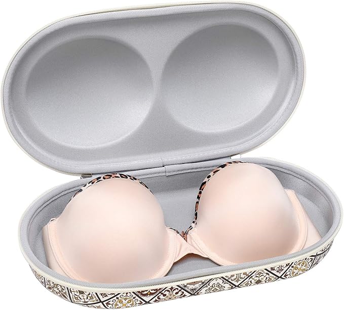 Bra Case Premium Lingerie Travel Bag Zip Underwear Organizer Bag for A-C Cup (Brown Plaid)
