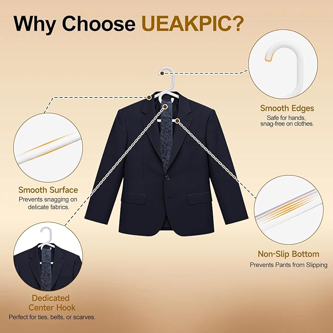 Heavy Duty Plastic Hangers 18 Pack, White Plastic Hangers for Standard Size Clothes with Hook & Non-Slip Pants Bar for Shirts, Pants, Coat, Dresses, Jackets, Scarves and Belts