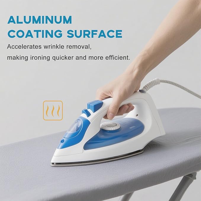 Small Ironing Board Cover 13"x43", RAINHOL Iron Board Replacement Cover and Pad, Thick Felt Padding, Scorch Resistant 100% Cotton, Heat Reflective, Elastic Edge, Grey