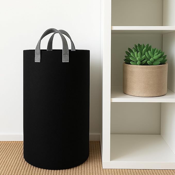 90L Laundry Basket, RECYCLED FROM 40 PLASTIC BOTTLES, Laundry Hamper, Storage Basket, Eco-Friendly Round Laundry Bag with Handles for Dirty Clothes, Toys, Nursery, Dorm (Black)