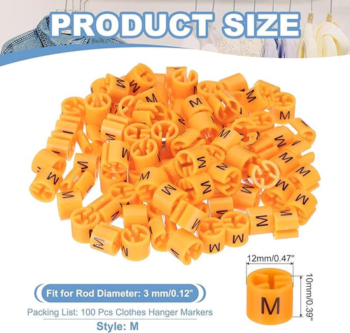 PATIKIL 100 Pcs Clothes Hanger Markers, m Size Tags Fit 3mm Rod Garment Size Hanger Clips Color Coding Label for Clothing Hangers, Orange