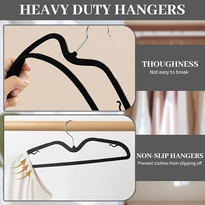 LemonRoad 50 Pcs Upgraded Plastic Short Neck Hangers, Anti-Slip Space Saving Hangers with 360 Swivel Hooks for Clothes, Smooth, Not Velvet (Black)