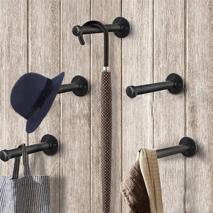 Sumnacon 2 Pcs 12 Inch Industrial Pipe Clothes Bar - Heavy Duty Rustic Metal Coat Hanger with Screws, Wall-Mounted Garment Holder Rack for Bedroom Bathroom Wardrobe Boutique Clothing Store, Black
