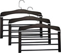 Wooden Pant Hanger Space Saving - 4 Tier Closet Storage Hanger Organizer for Jeans Legging Scarves Pants Towels, 3 Packs, Black